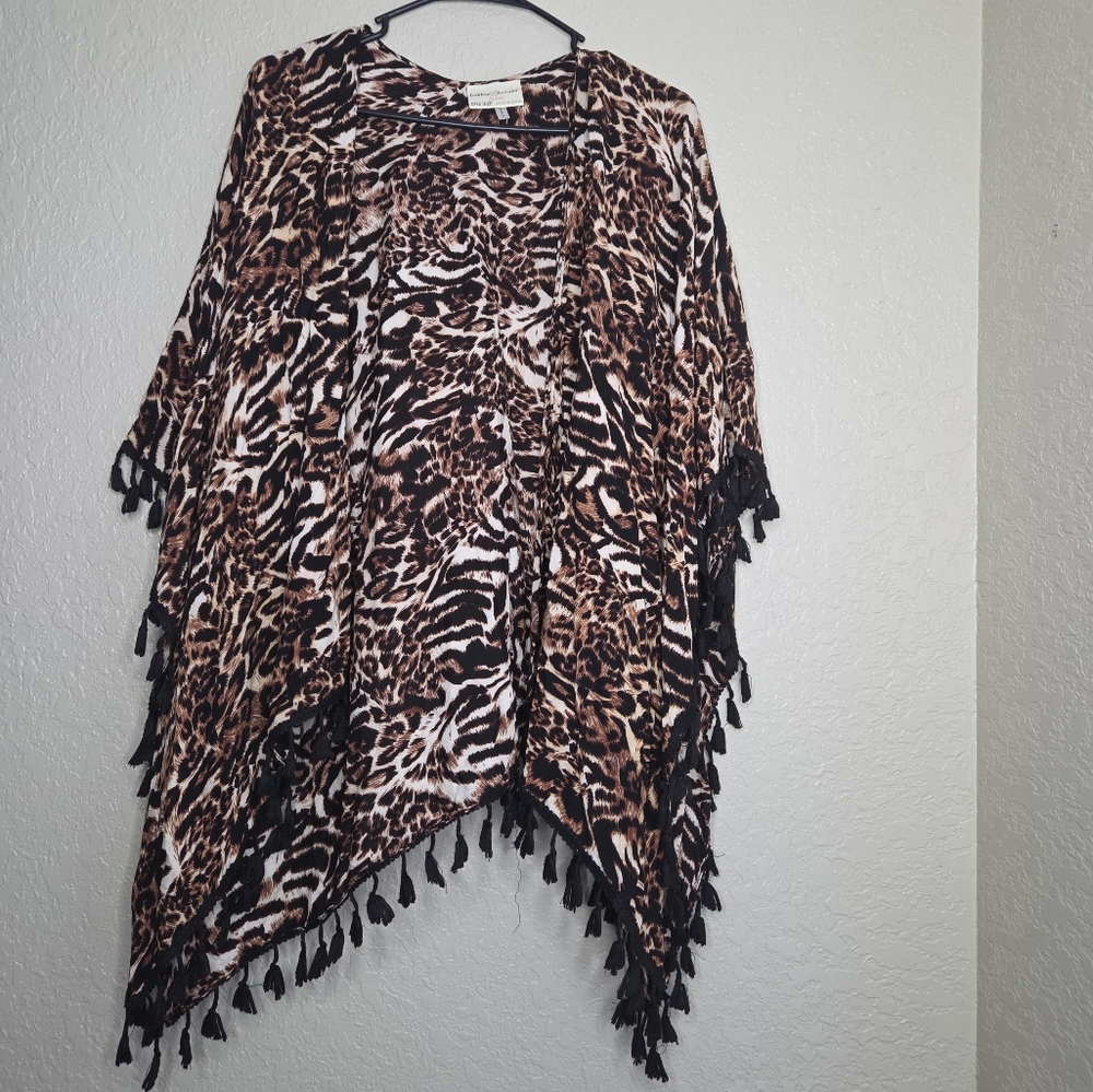 Bobbie Brooks Brown and Black Shrug with Fringe